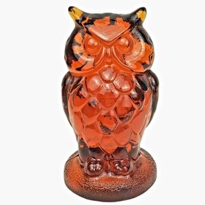 Vintage Mosser Amber Brown Glass Owl Figurine / Statue / Paperweight 4" H